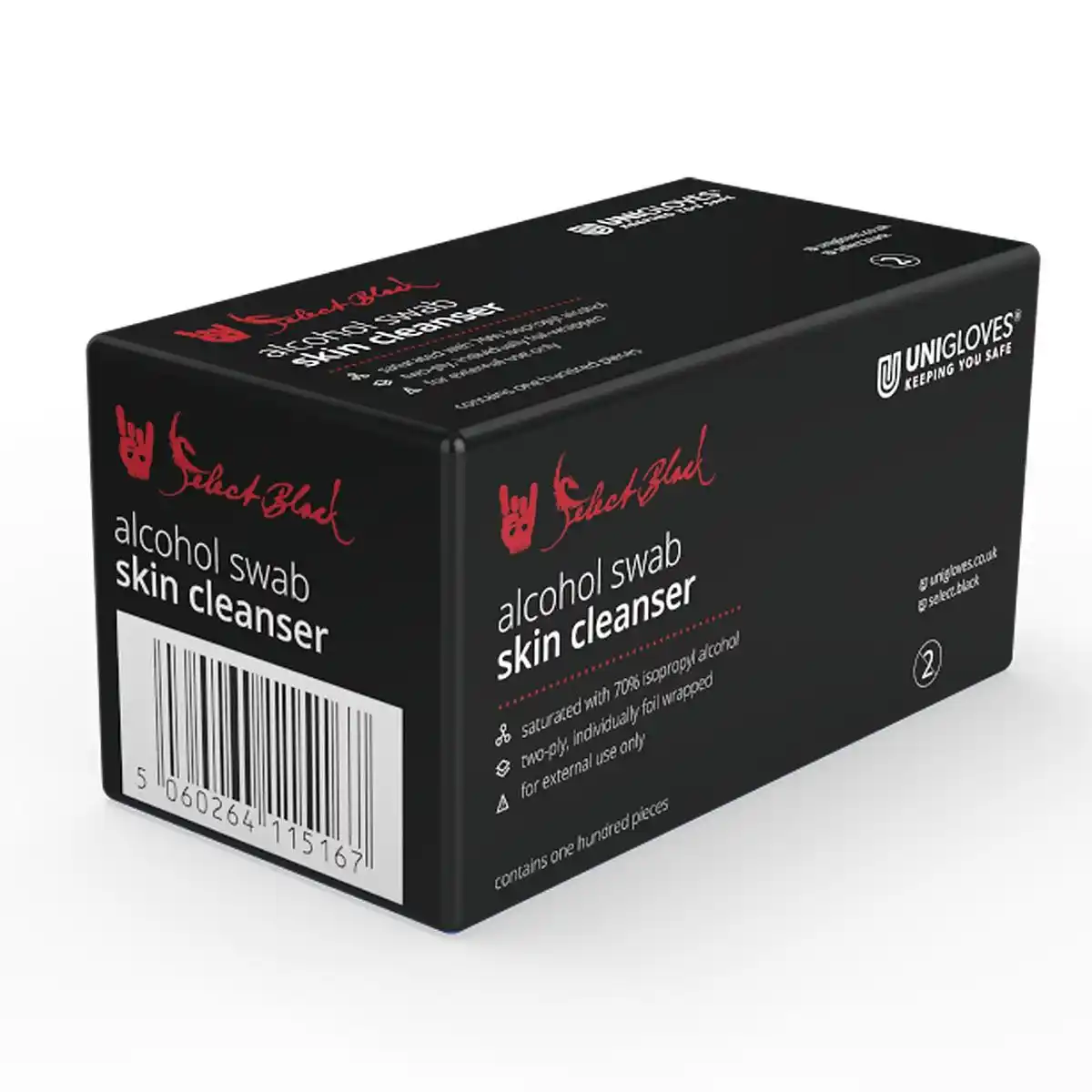 Unigloves Select Black Alcohol Swabs 100pcs